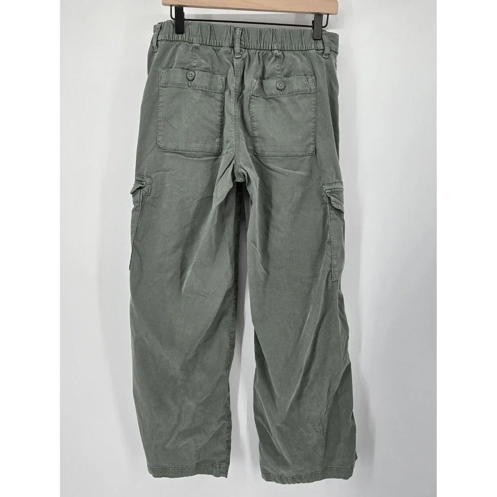 American Eagle Wide Leg Cargo Pants Green Lyocell Stretch Utility Women's Size 4